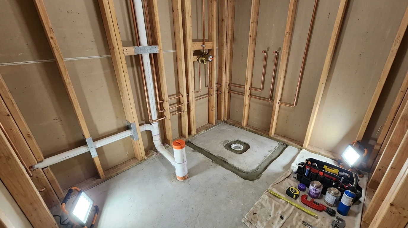 Bathroom rough-in plumbing during remodel by Johns Plumbing LLC in Kanab