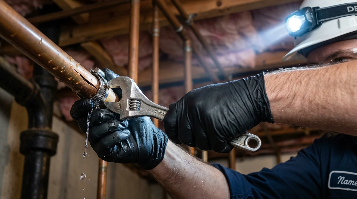Emergency pipe clamp repair being performed by a Johns Plumbing LLC plumber in Kanab
